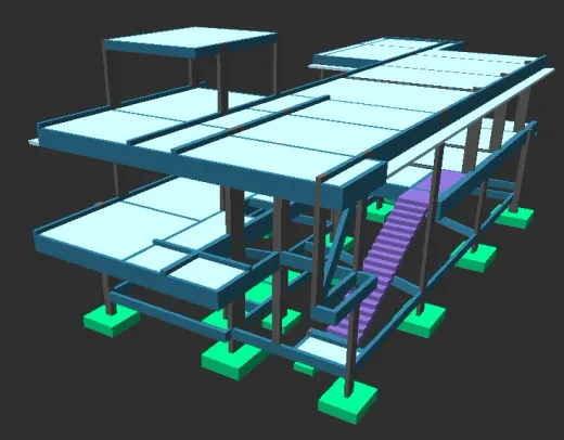 Estrutura e fundação modeladas em 3D