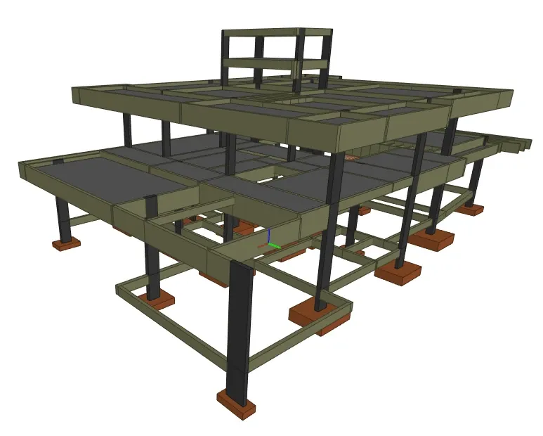 Estrutura de concreto armado de uma residência modelada em 3D