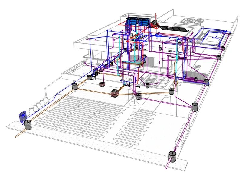 Instalações hidrossanitárias e elétricas de uma residência compatibilizadas no modelo 3D