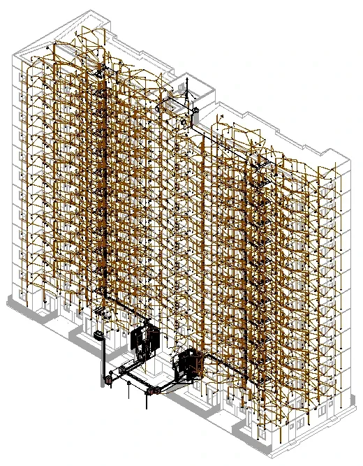 Instalações elétricas de uma torre residencial em 3D